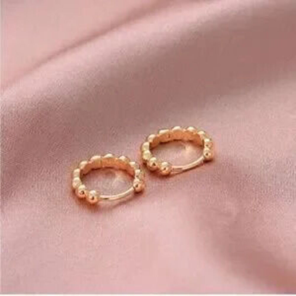 Gold 14k Gold Plated Beaded Hoop Earrings Gift Minimalist